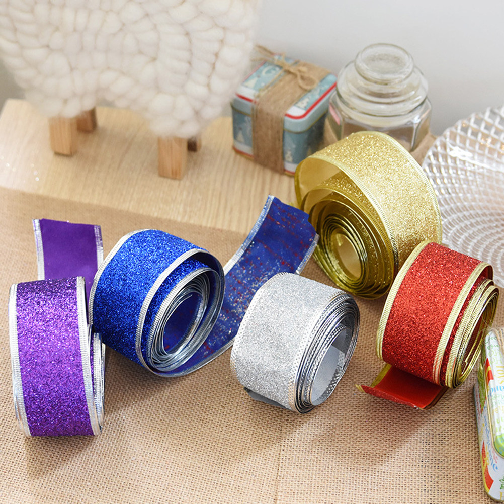 Ribbon Wired Satin - 2M Shiny Gold Glitter Satin Ribbon