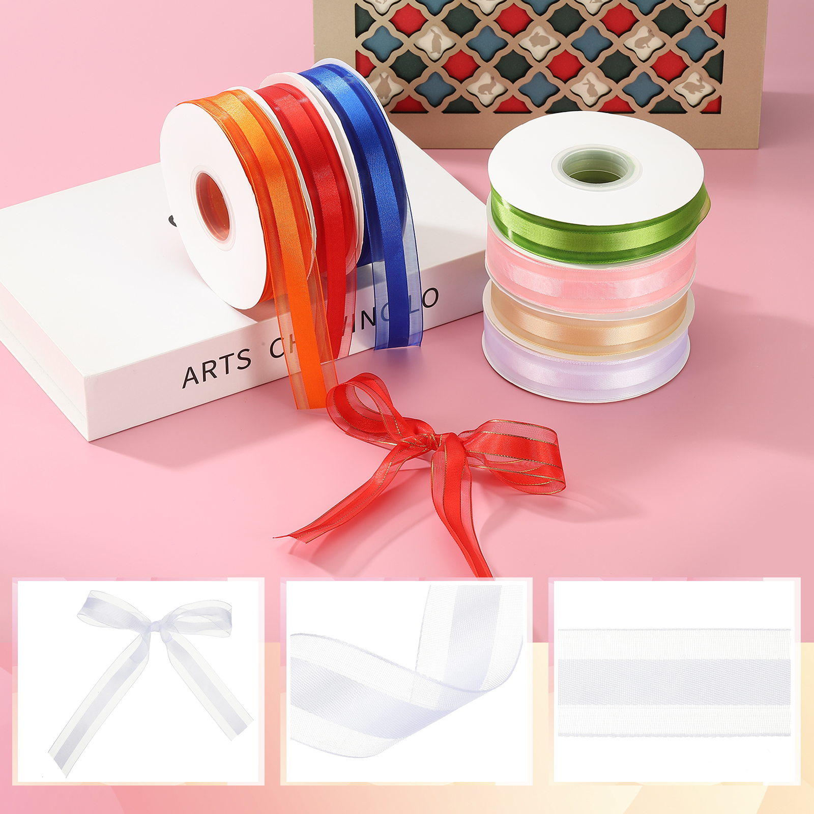 Ribbon Wired Satin - Organza Chiffon Ribbon Candy Satin Striped