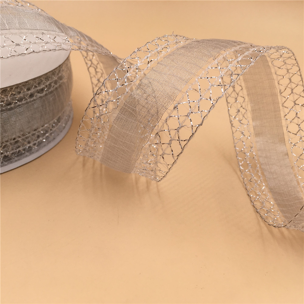 38MM X 25yards Silver Net Edge - Ribbon Wired Satin のレビューと価格