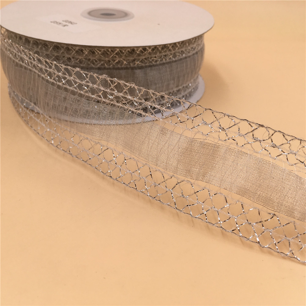 38MM X 25yards Silver Net Edge - Ribbon Wired Satin のレビューと価格