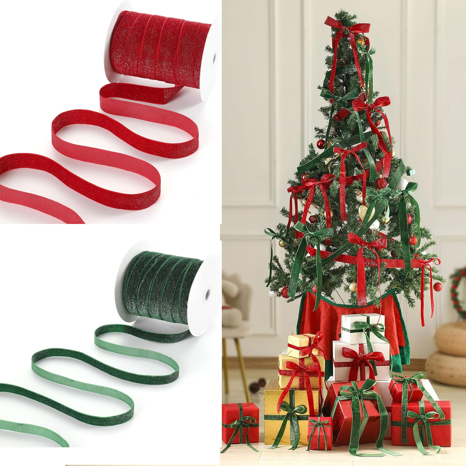 5/7/10 Yards Christmas Decorat - Ribbon Wired Satin のレビューと価格