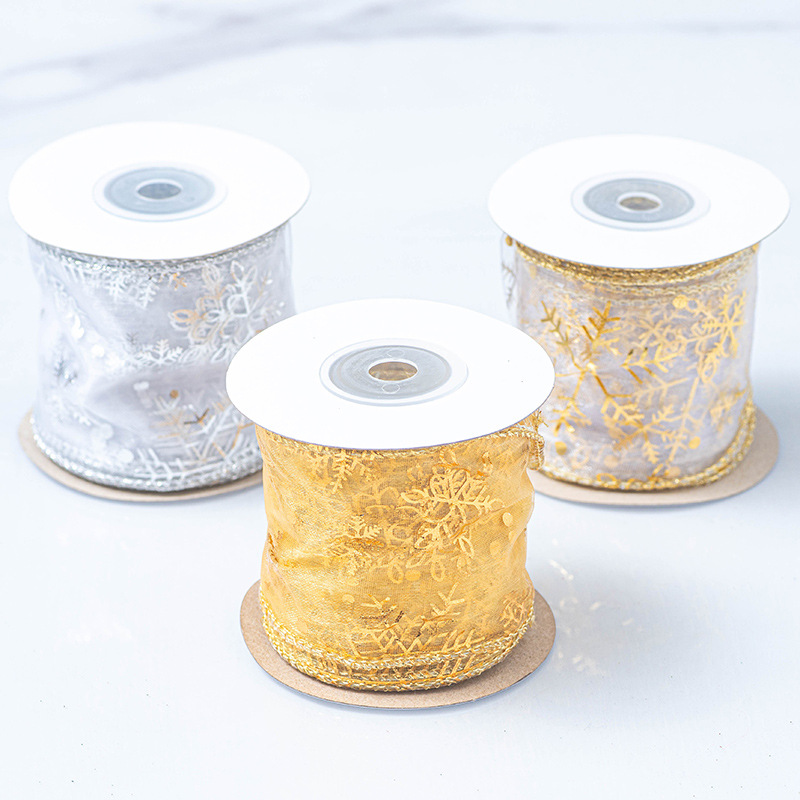 Christmas Gold Foil Transparen - Ribbon Wired Satin のレビューと価格