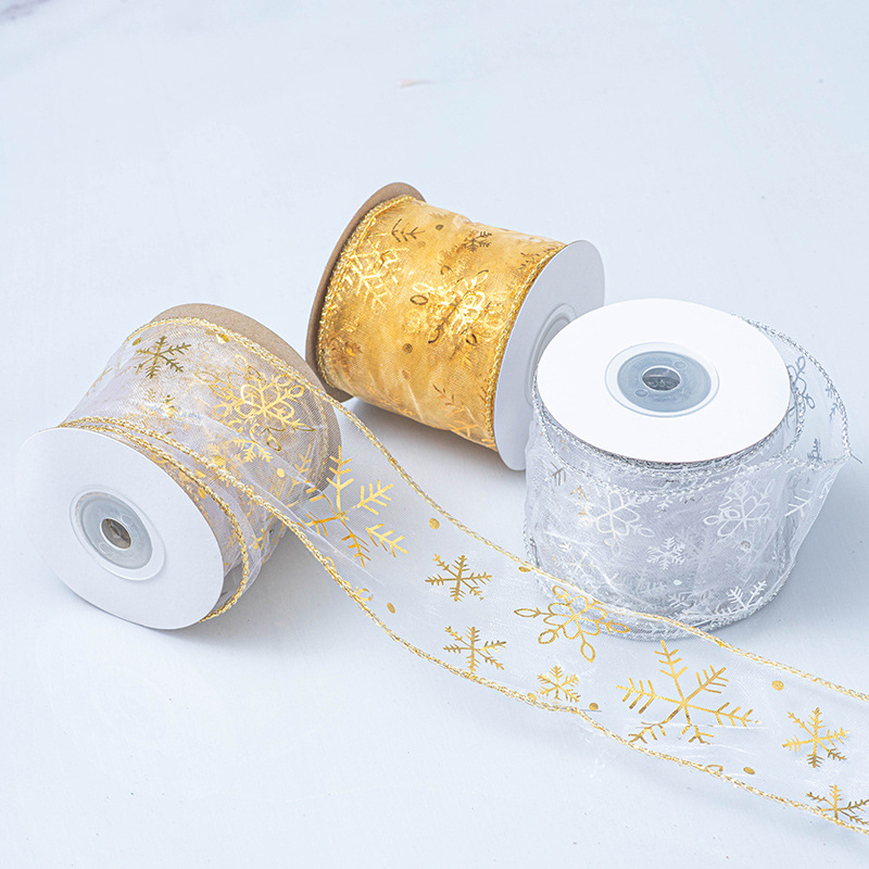 Christmas Gold Foil Transparen - Ribbon Wired Satin のレビューと価格