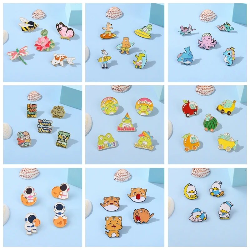 4-5PCS/SET Animal Enamel Pin B - Flower Frog Pin のレビューと価格